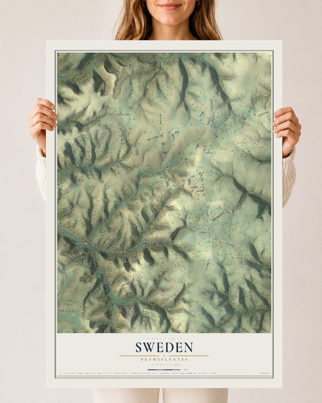 Map of Sweden, Pennsylvania, 24 x 36 inch unframed archival matte print