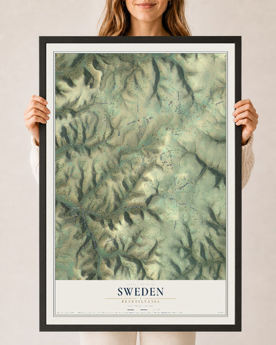 Map of Sweden, Pennsylvania, 24 x 36 inch print in a black wood frame