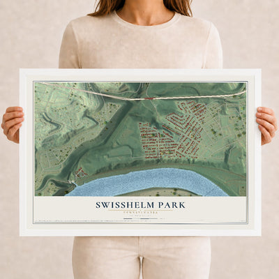 Map of Swisshelm Park, Pennsylvania, 12 x 18 inch print in a white wood frame