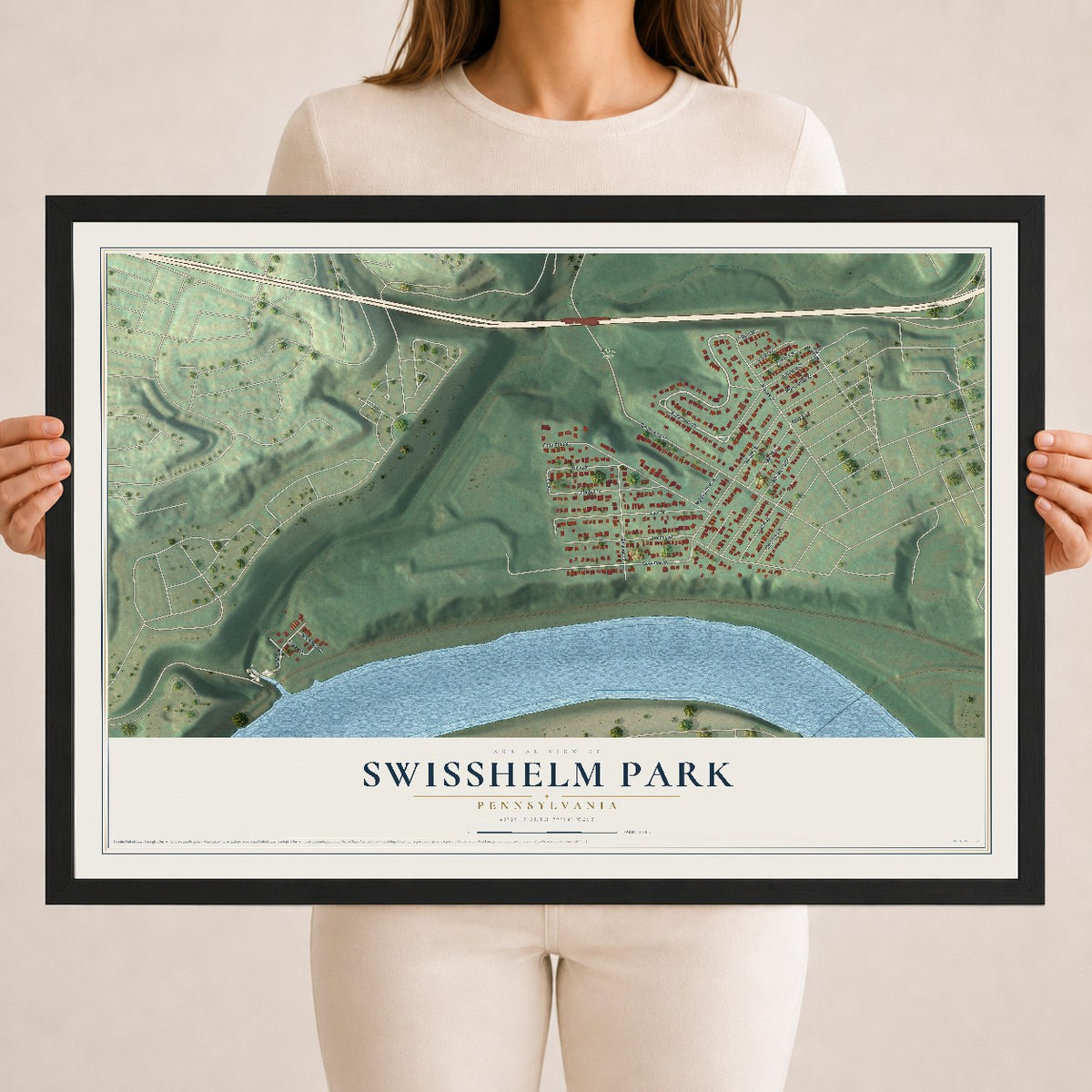 Map of Swisshelm Park, Pennsylvania, 18 x 24 inch print in a black wood frame