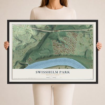 Map of Swisshelm Park, Pennsylvania, 24 x 36 inch print in a black wood frame