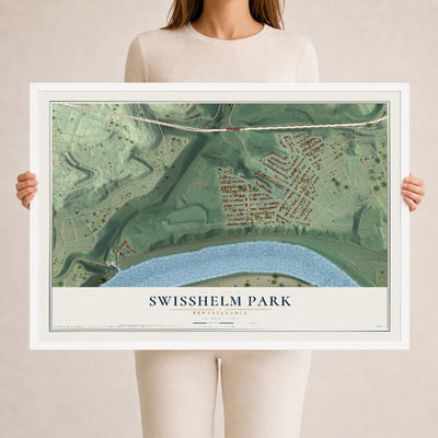 Map of Swisshelm Park, Pennsylvania, 24 x 36 inch print in a white wood frame