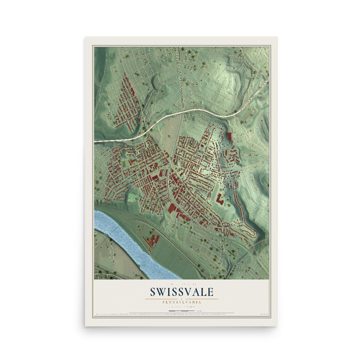Map of Swissvale, Pennsylvania, 12 x 18 inch unframed archival matte print