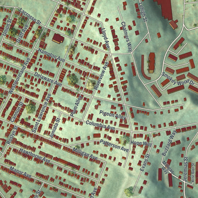 Close-up of the map of Swissvale, Pennsylvania print showing street and building detail