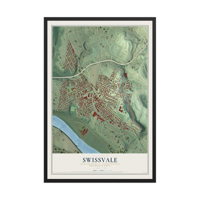 Map of Swissvale, Pennsylvania, 12 x 18 inch print in a black wood frame