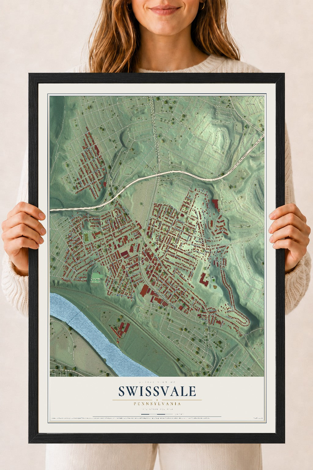 Map of Swissvale, Pennsylvania, 18 x 24 inch print in a black wood frame