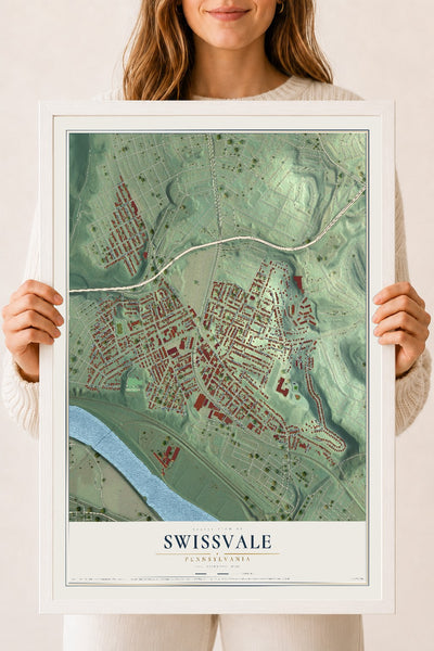 Map of Swissvale, Pennsylvania, 18 x 24 inch print in a white wood frame