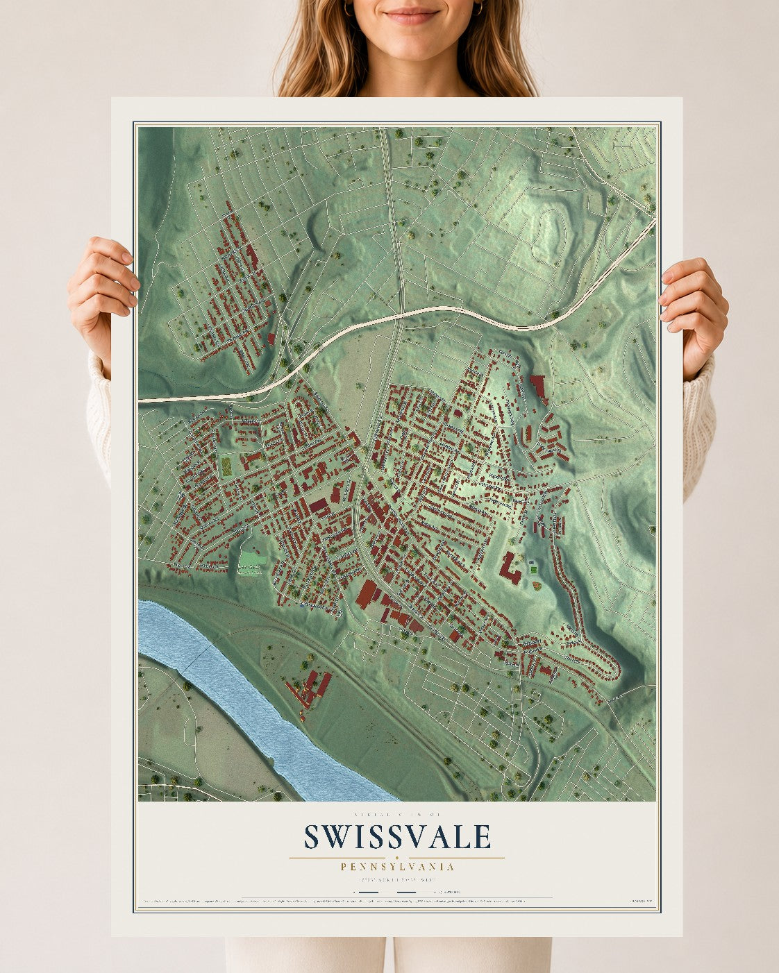 Map of Swissvale, Pennsylvania, 24 x 36 inch unframed archival matte print