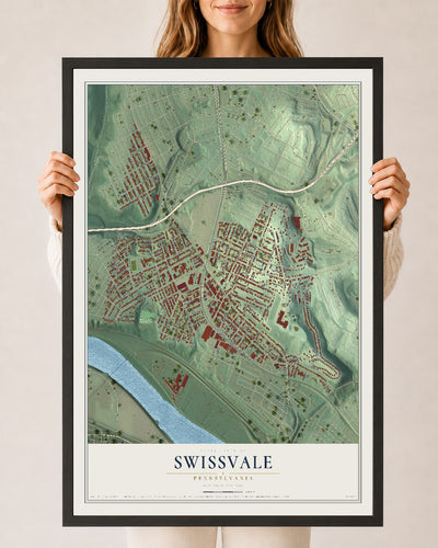Map of Swissvale, Pennsylvania, 24 x 36 inch print in a black wood frame