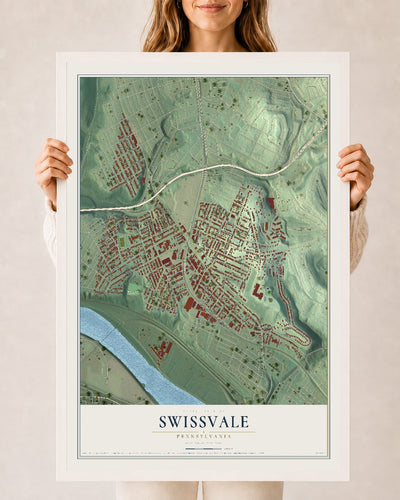 Map of Swissvale, Pennsylvania, 24 x 36 inch print in a white wood frame