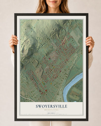Map of Swoyersville, Pennsylvania, 24 x 36 inch print in a black wood frame