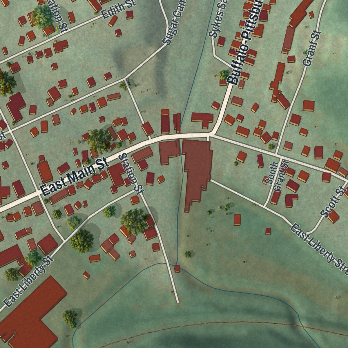 Close-up of the map of Sykesville, Pennsylvania print showing street and building detail