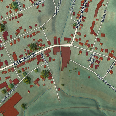 Close-up of the map of Sykesville, Pennsylvania print showing street and building detail