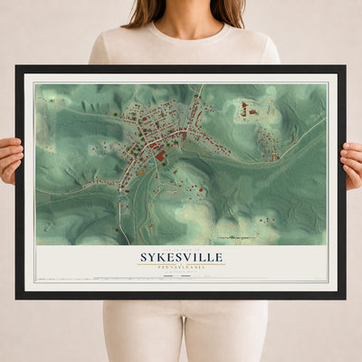 Map of Sykesville, Pennsylvania, 18 x 24 inch print in a black wood frame