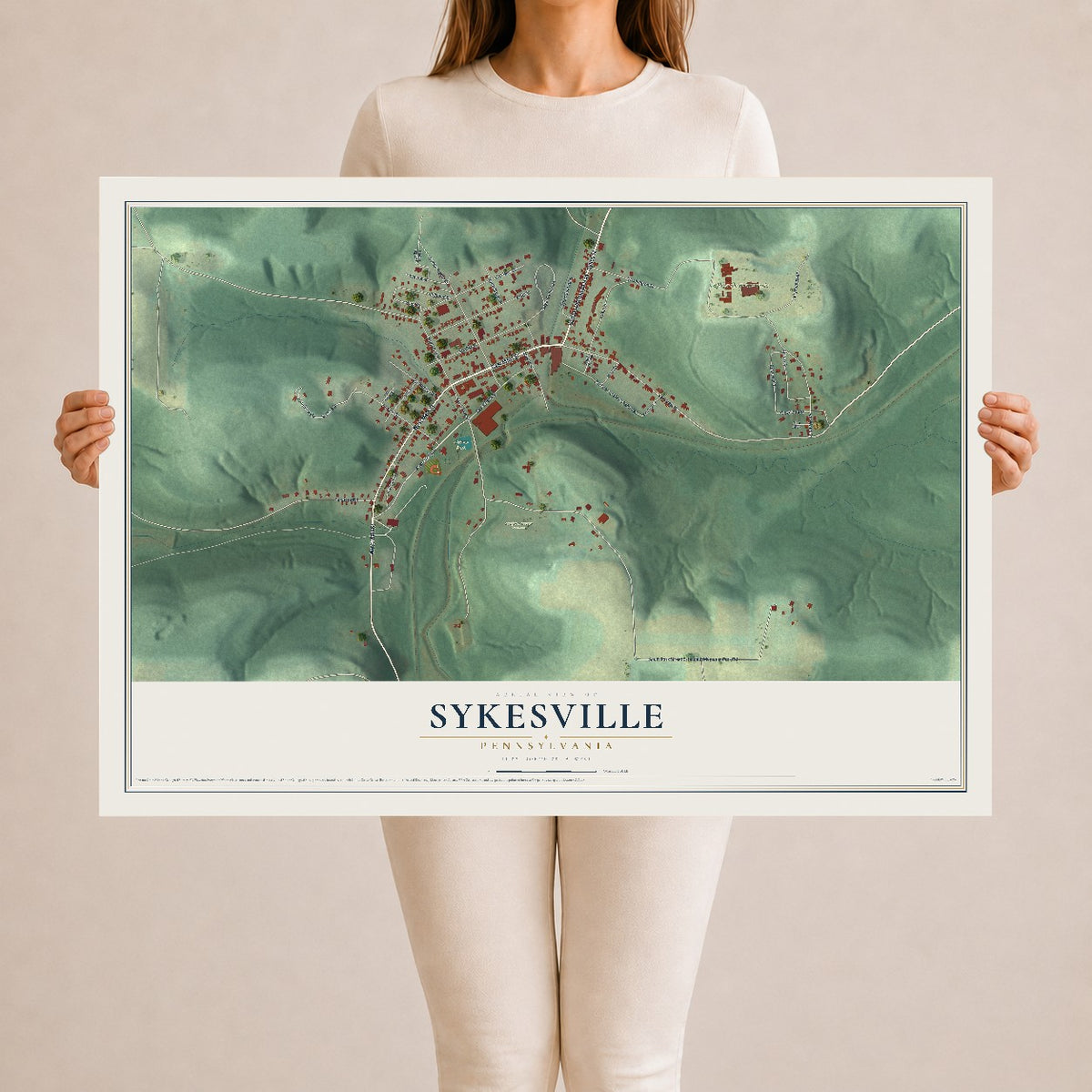 Map of Sykesville, Pennsylvania, 24 x 36 inch unframed archival matte print