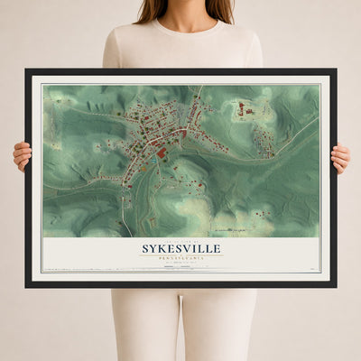 Map of Sykesville, Pennsylvania, 24 x 36 inch print in a black wood frame