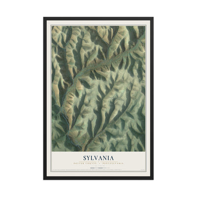 Map of Sylvania, Potter County, Pennsylvania, 12 x 18 inch print in a black wood frame