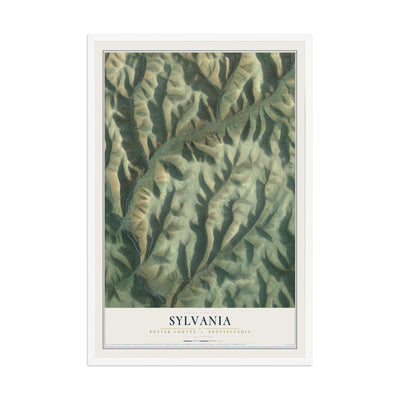 Map of Sylvania, Potter County, Pennsylvania, 12 x 18 inch print in a white wood frame