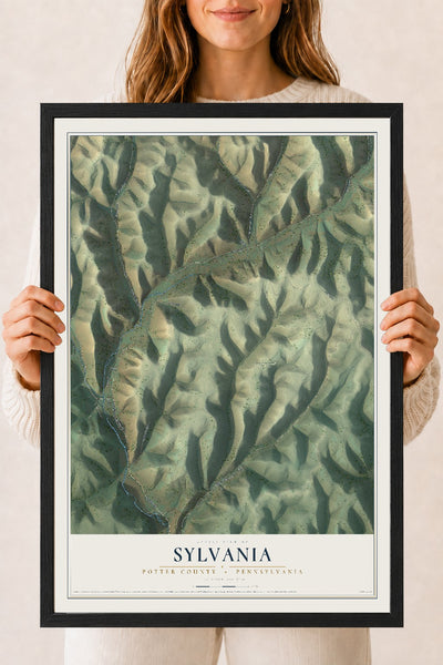 Map of Sylvania, Potter County, Pennsylvania, 18 x 24 inch print in a black wood frame