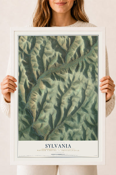Map of Sylvania, Potter County, Pennsylvania, 18 x 24 inch print in a white wood frame