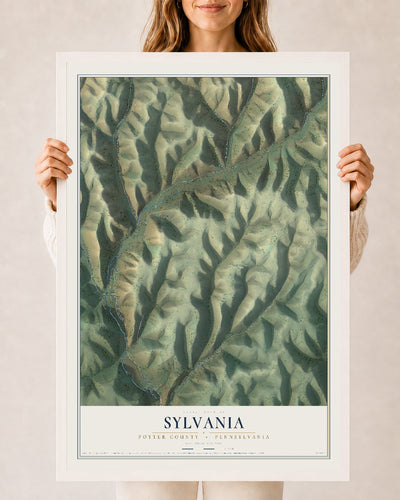 Map of Sylvania, Potter County, Pennsylvania, 24 x 36 inch print in a white wood frame