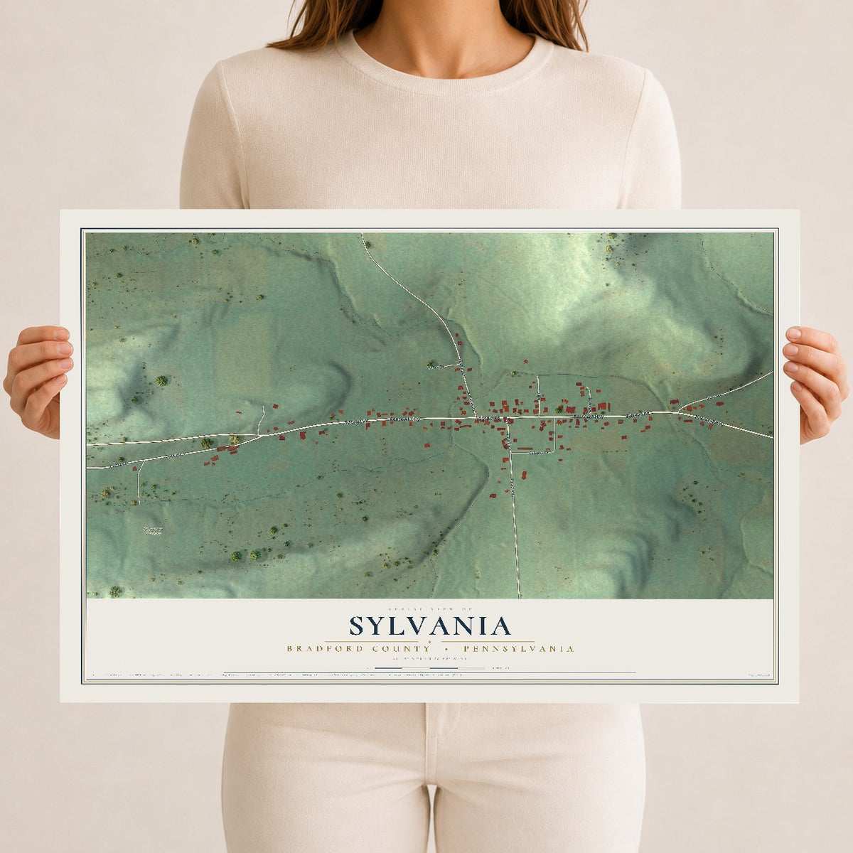 Map of Sylvania, Bradford County, Pennsylvania, 12 x 18 inch unframed archival matte print