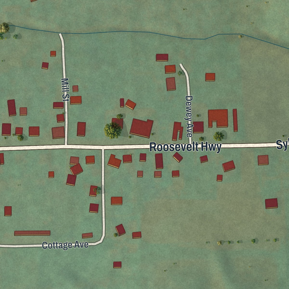 Second close-up of the map of Sylvania, Bradford County, Pennsylvania print showing more streets and buildings