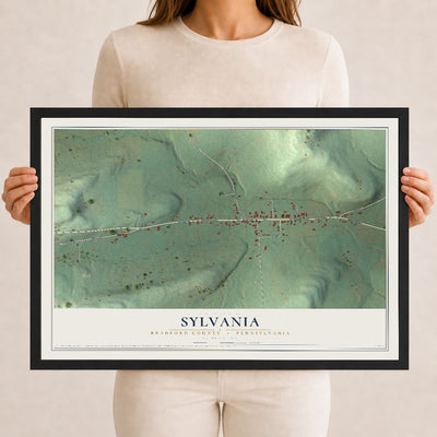 Map of Sylvania, Bradford County, Pennsylvania, 12 x 18 inch print in a black wood frame