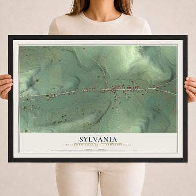 Map of Sylvania, Bradford County, Pennsylvania, 18 x 24 inch print in a black wood frame