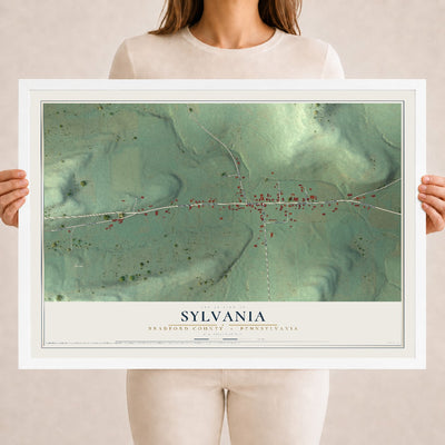 Map of Sylvania, Bradford County, Pennsylvania, 18 x 24 inch print in a white wood frame