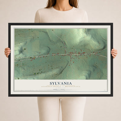 Map of Sylvania, Bradford County, Pennsylvania, 24 x 36 inch print in a black wood frame