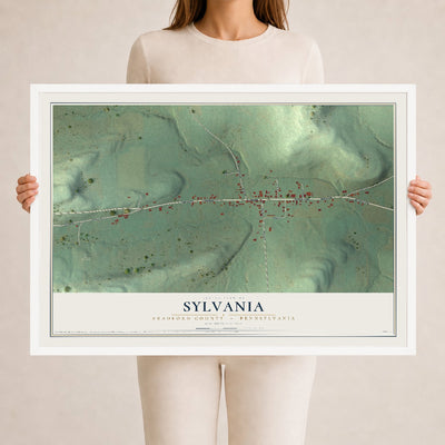 Map of Sylvania, Bradford County, Pennsylvania, 24 x 36 inch print in a white wood frame