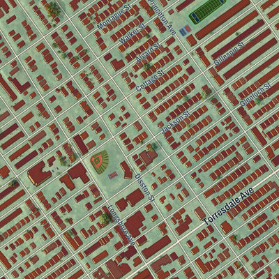 Close-up of the map of Tacony, Pennsylvania print showing street and building detail