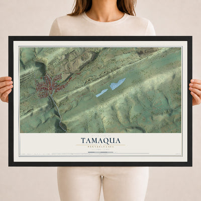 Map of Tamaqua, Pennsylvania, 18 x 24 inch print in a black wood frame