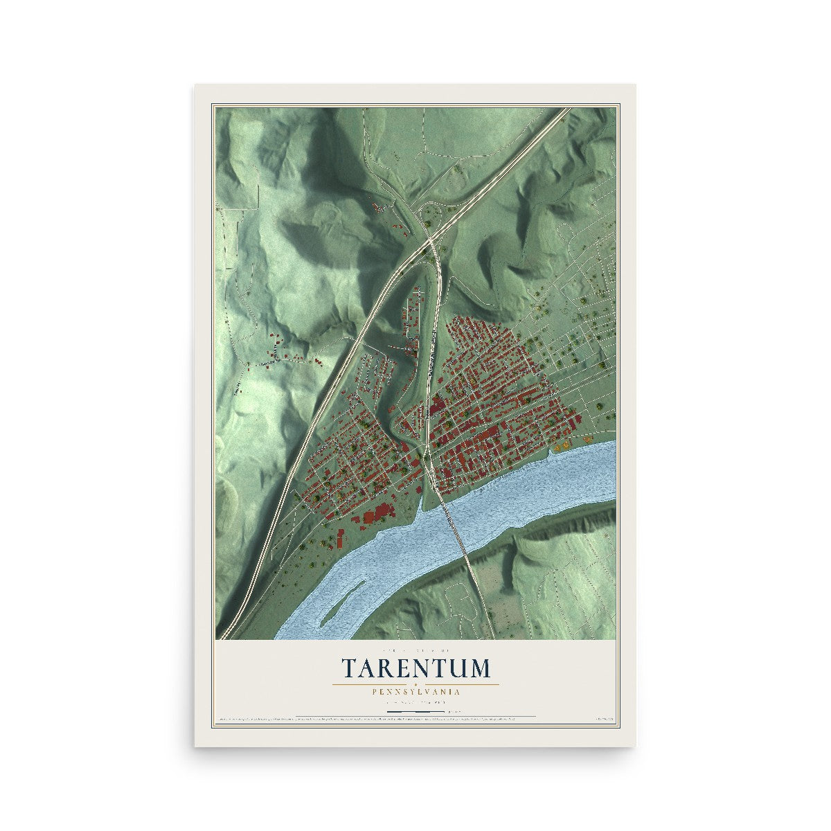 Map of Tarentum, Pennsylvania, 12 x 18 inch unframed archival matte print