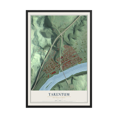 Map of Tarentum, Pennsylvania, 12 x 18 inch print in a black wood frame