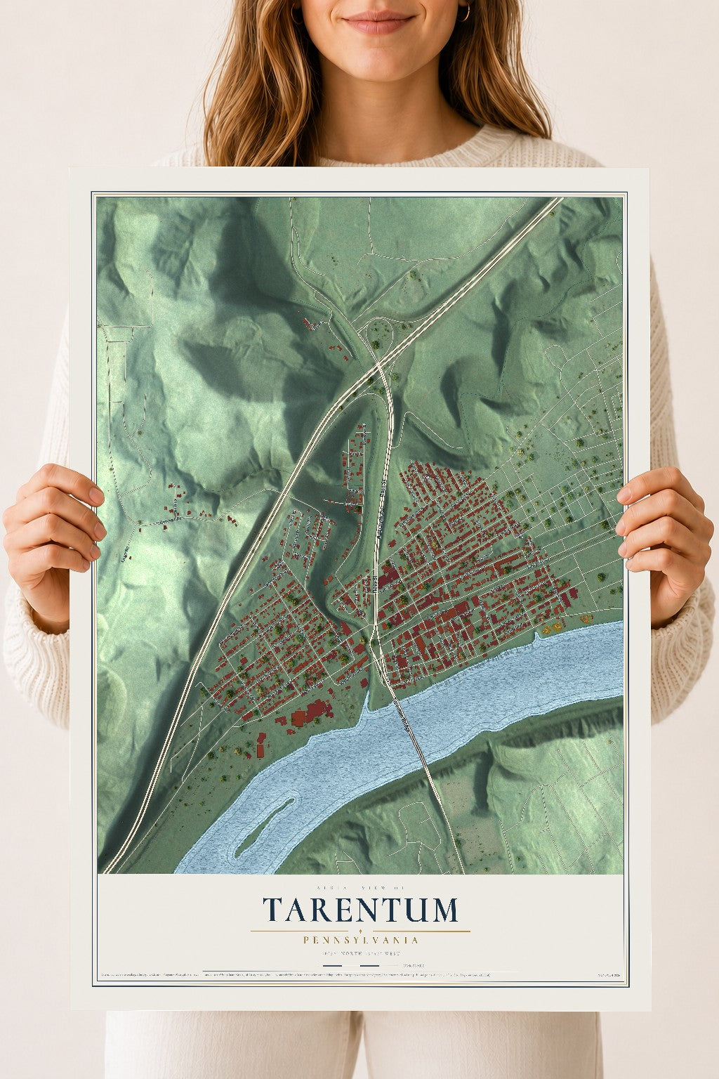 Map of Tarentum, Pennsylvania, 18 x 24 inch unframed archival matte print