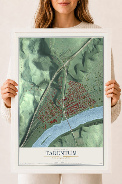 Map of Tarentum, Pennsylvania, 18 x 24 inch print in a white wood frame