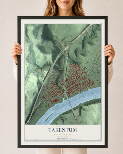 Map of Tarentum, Pennsylvania, 24 x 36 inch print in a black wood frame