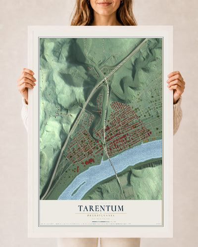 Map of Tarentum, Pennsylvania, 24 x 36 inch print in a white wood frame