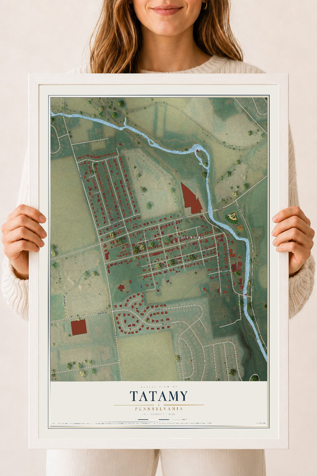 Map of Tatamy, Pennsylvania, 18 x 24 inch print in a white wood frame