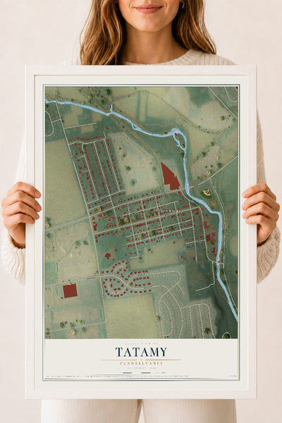 Map of Tatamy, Pennsylvania, 18 x 24 inch print in a white wood frame