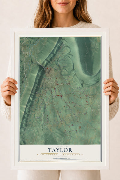 Map of Taylor, Blair County, Pennsylvania, 18 x 24 inch print in a white wood frame