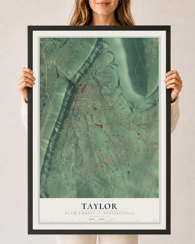 Map of Taylor, Blair County, Pennsylvania, 24 x 36 inch print in a black wood frame