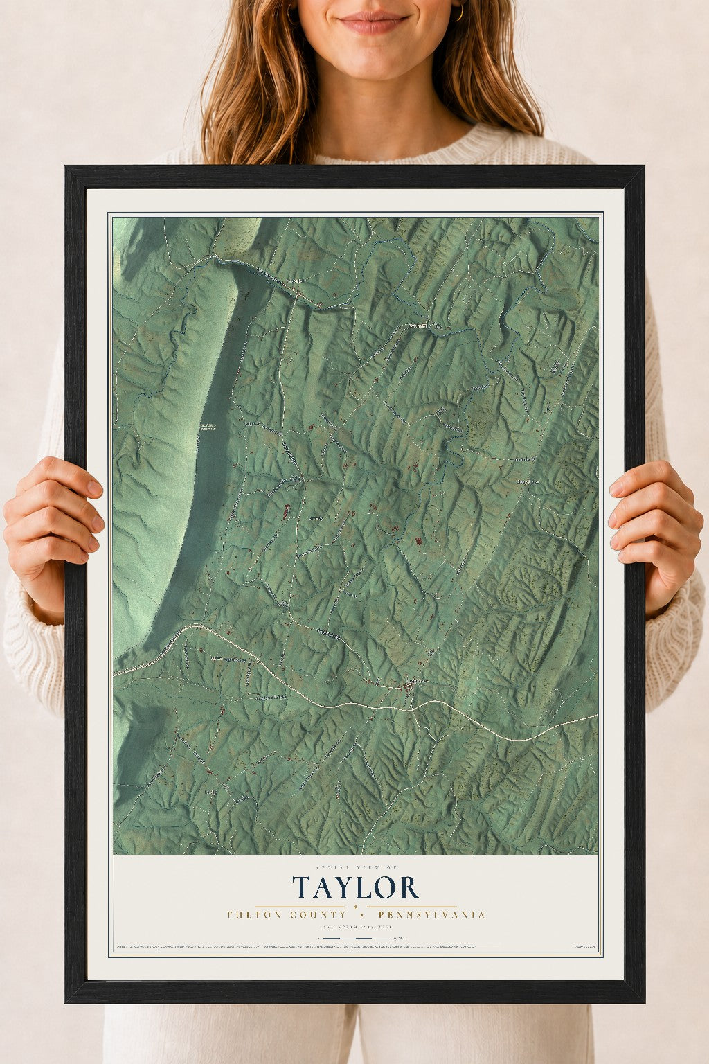 Map of Taylor, Fulton County, Pennsylvania, 18 x 24 inch print in a black wood frame