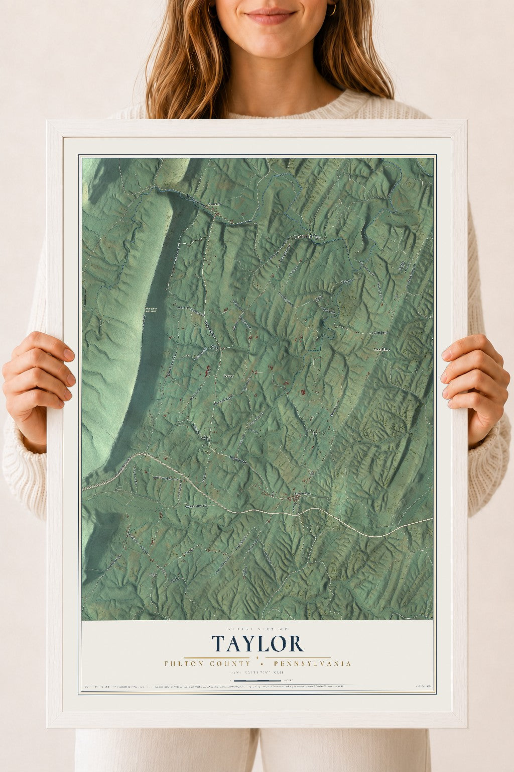 Map of Taylor, Fulton County, Pennsylvania, 18 x 24 inch print in a white wood frame