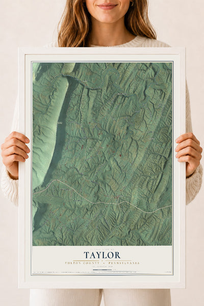 Map of Taylor, Fulton County, Pennsylvania, 18 x 24 inch print in a white wood frame