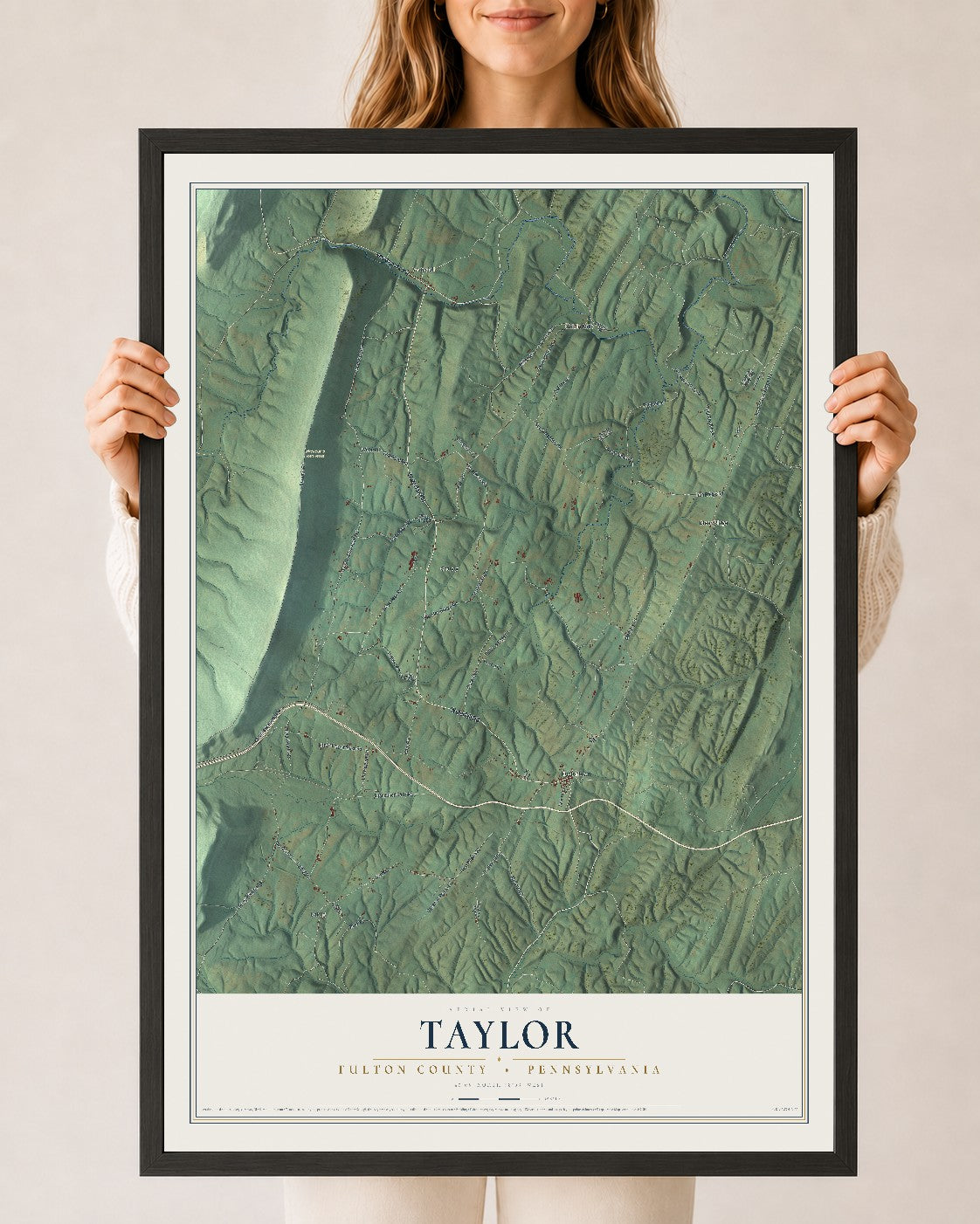 Map of Taylor, Fulton County, Pennsylvania, 24 x 36 inch print in a black wood frame