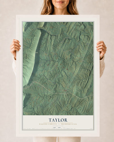 Map of Taylor, Fulton County, Pennsylvania, 24 x 36 inch print in a white wood frame