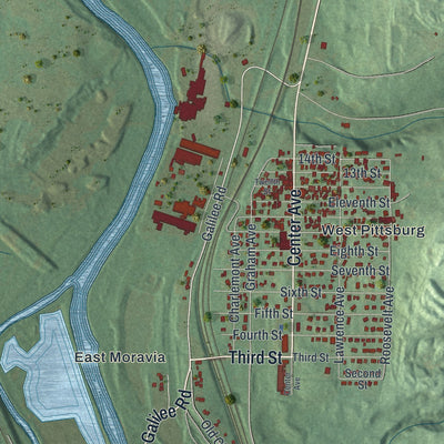 Close-up of the map of Taylor, Lawrence County, Pennsylvania print showing street and building detail
